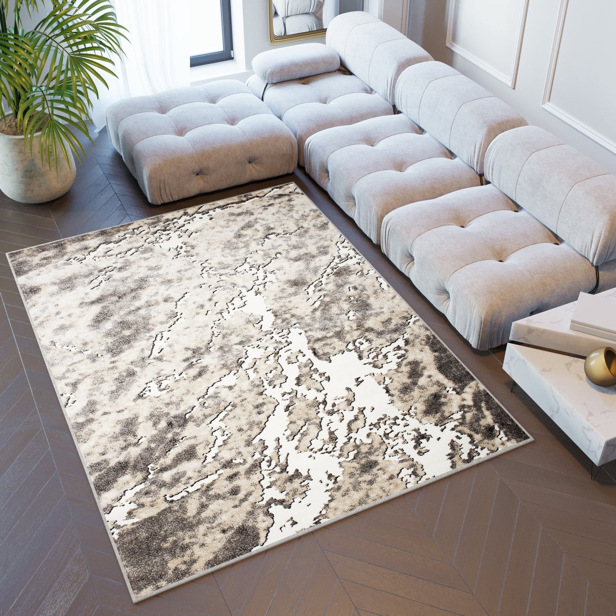 Paco Home Tapis Design Moderne Toile Splash Gris Truquoise Crème Marbré