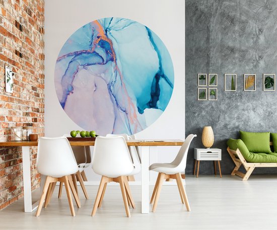 Tizato - Wall Circle Marble Blauw – Sticker Muursticker Circle autocollant – Ø 182 cm