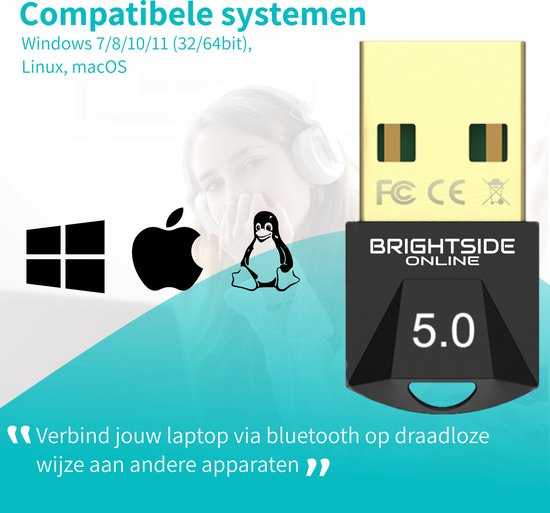 Bluetooth 5.0 adapter voor PC - Bluetooth receiver - Windows 11/10/8/8.1/7/XP - Brightside Online