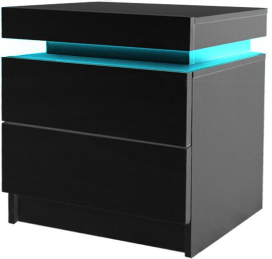 Zwart Nachtkastje met LED Verlichting - Hoogglans Afwerking - Modern  Ontwerp - 7... | bol.com