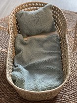 Poppendeken en kussen - teddyfleece groen - poppenbeddengoed