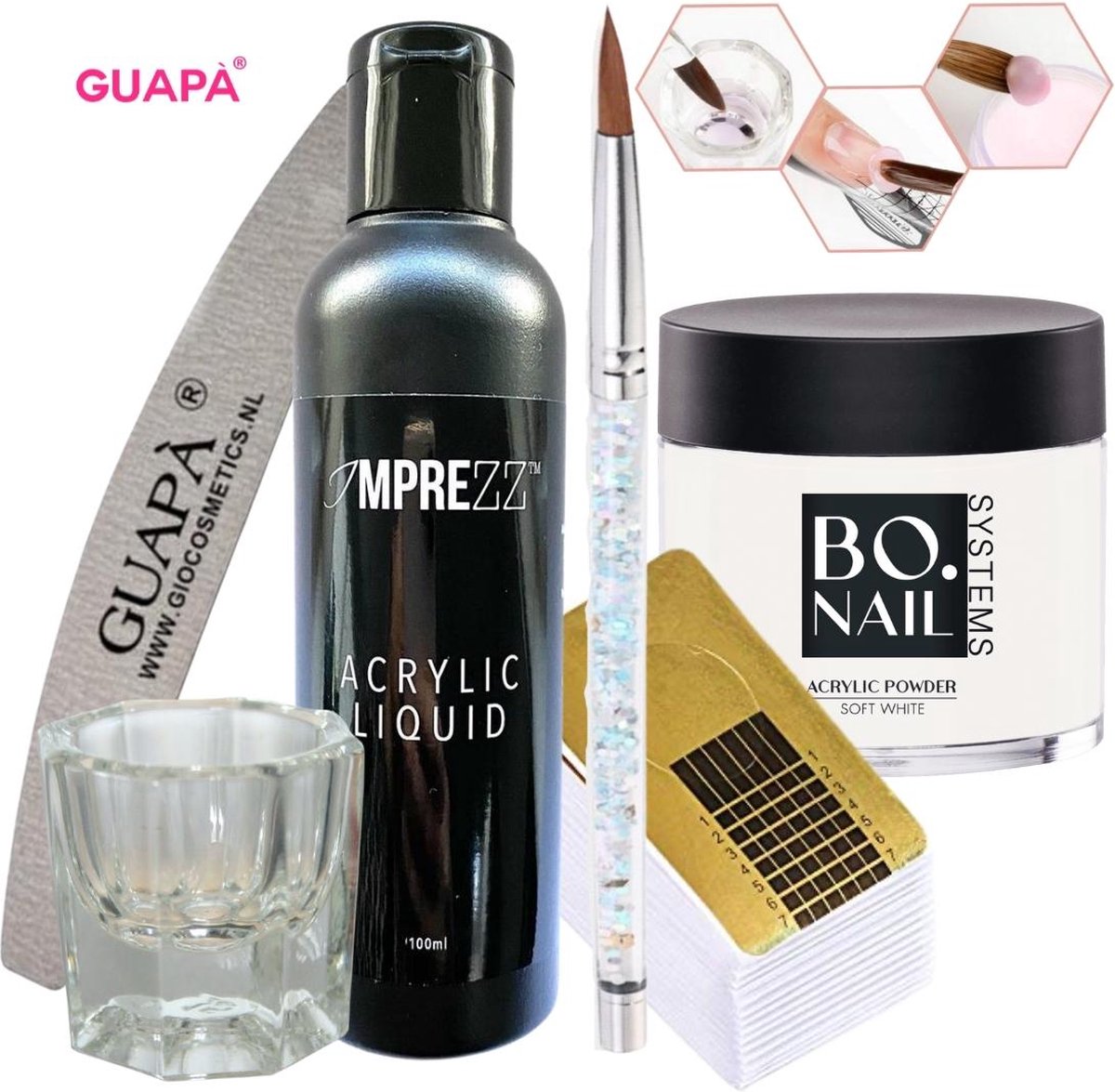 Goedkoopste GUAPÀ Acryl Starterspakket | Acryl Nagels | Acryl Poeder | Acrylic Liquid | Acryl Penselen | Dappendish | Acryl nagels | Acrylic Nails | Soft White