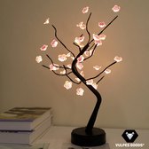 Vulpes Goods® Lamp – Tafellamp Zwart – Bonsaiboom met Kersenbloemen - Batterij en USB-oplaadbaar