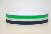 Lurex elastiek 4 cm - wit groen d blauw zilver gestreept - broek - 40 mm - 2,5 m