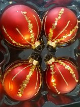 Prachtige kerstballen - glas - rood - met sterretjes - 6,7 cm - 4 stuks