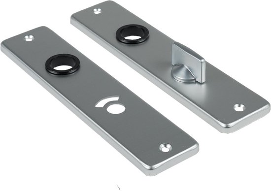 Aluminium wc-slotplaat met ronde zwarte ringen.