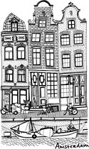 Poster - elles - Amsterdam - Grachtenpanden - boot - tekening - 30x40 cm - zwart wit
