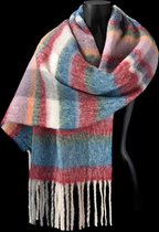 Langwerpige warme sjaal van wolblend met ruitpatroon