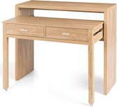 Uitschuifbare bureau, schrijftafel, computer tafel met 2 lades, houten computerbureau, computer bureau voor kleine ruimte thuis & kantoor, 100 x 36 x 88 cm (Natuurlijk)