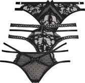 Hunkemöller Dames Lingerie 3-Pack strappy string  - Zwart - maat L