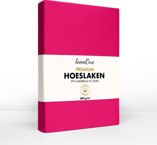 Hoeslaken Loom One Premium – 97% Jersey Katoen / 3% Lycra – 180x220 cm – jusqu'à 40 cm d'épaisseur de matelas – 200 g/m² – pour Boxspring-Waterbed - Rose Vif