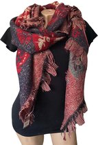 Lange Warme Dames Sjaal - Paisley - Bloemen - 2-Zijdig - Gemêleerd - Rood - 180 x 70 cm (JY-11)