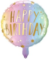 Folieballon Happy Birthday - Pastel kleur - Rond - Eenhoorn - Verjaardag - Feest - Versiering - 45 cm