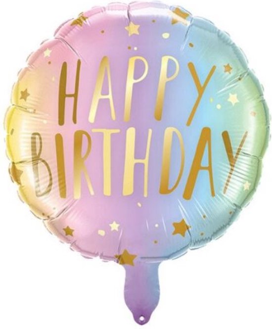 Folieballon Happy Birthday - Pastel kleur - Rond - Unicorn - Verjaardag - Feest- Versiering - 45 cm
