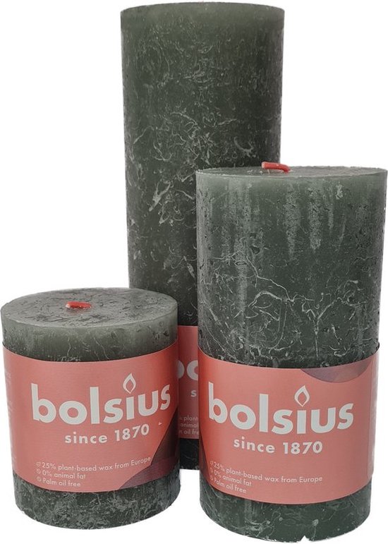 Bolsius Kaarsen - Rustieke Stompkaarsen Set - Olijf Groen | Voordeelset