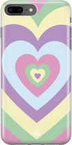 Retro Heart Pastel - iPhone Transparant Case - Hoesje met hartje pastel kleuren - Blauw / Paars / Roze / Groen - Siliconen hoesje geschikt voor iPhone 8 Plus / 7 Plus