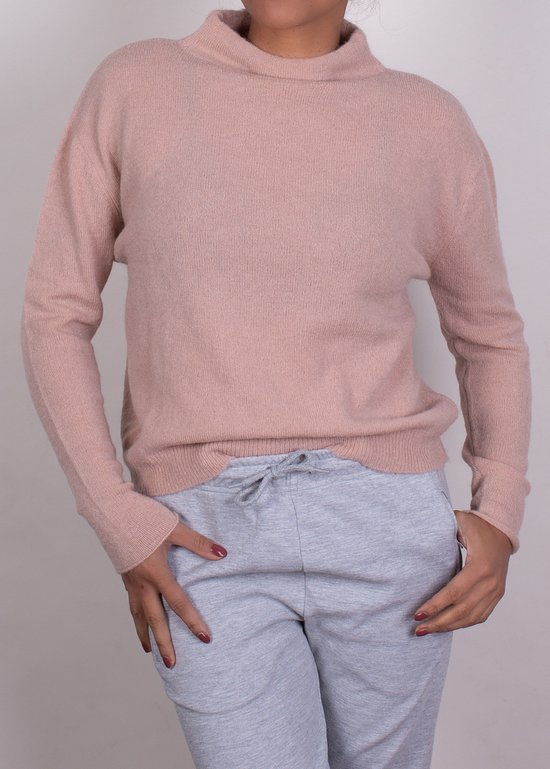 Dames trui oud roze mohair langemouw met turtle col PORTLAND.