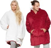 Fohevers - Oversized Hoodie Sweatshirt Deken - Effen rood - Draagbare Sherpa Deken - Hooded Sweatshirt - Lange Mouwen - Super Zachte Warme Hoody - One Size Past Mannen Vrouwen Meisjes Jongens