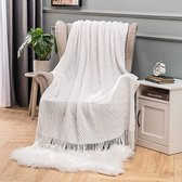 Deken voor sofa, stoel, bed, bankhoes, slaapkamer, gebreid met franjes, kwastjes, sjaal, solide, gezellig, getextureerd, warm, luxe decoratieve MIULEE 50x60 inch wit