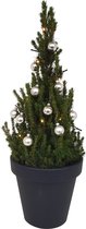 bijSTOX Mini Kerstboom met Verlichting - Sierpot en Kerstballen Zilver - 80/90 cm