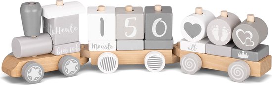 Navaris houten trein voor peuters - Speelgoedtrein van hout met letters en cijfers - Gepersonaliseerd peuterspeelgoed - Decoratieve trein - 20 delen - Navaris