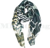 Sjaal viscose dierenprint smaragd/ecru/camel