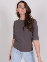 Dames trui brown viscose ronde hals 1/2 mouw - MOSCOW