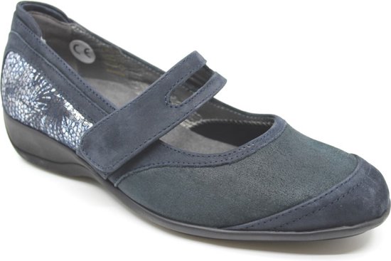 Xsensible Palermo chaussure à bride bleue avec fermeture velcro en cuir stretch largeur H