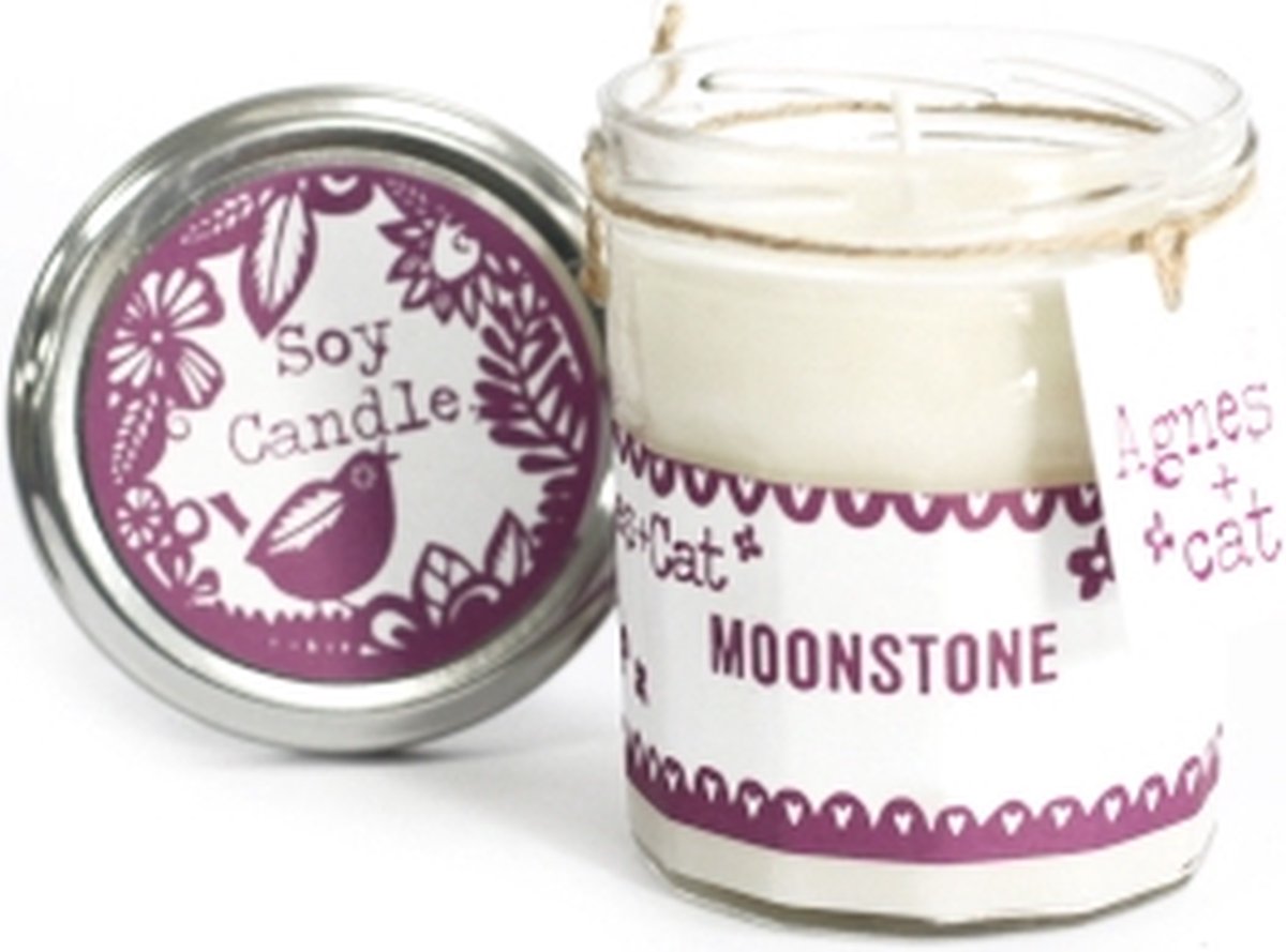 Agnes & Cat Soy wax Geurkaars in Glas - Maansteen - 220 ml - Veganistisch Paars en Wit