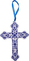 Heinen Delfts Blauw | Kerstornament | Kruis met Bloem afbeelding | souvenir