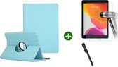 Hoes geschikt voor iPad 2021/2020/2019 (10.2 inch) draaibaar + screenprotector - tempered glass + stylus pen - Turquoise