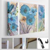 Interieur decoratie. Moderne abstracte kunst op canvas. Set van schilderij met blauwe aquarel bloemen - Modern Art Canvas - Horizontaal - 1304700952