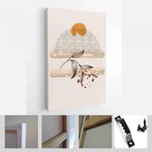 Schilderen Muur Foto's Home Room Decor. Moderne abstracte kunst botanische kunst aan de muur. Boho. Minimal Art Bloem op Geometrische Vormen Achtergrond - Modern Art Canvas - Verti