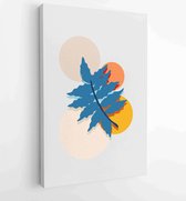 Earth tone natuurlijke kleuren gebladerte lijntekeningen boho planten tekening met abstracte vorm 1 - Moderne schilderijen – Verticaal – 1910090917 - 80*60 Vertical