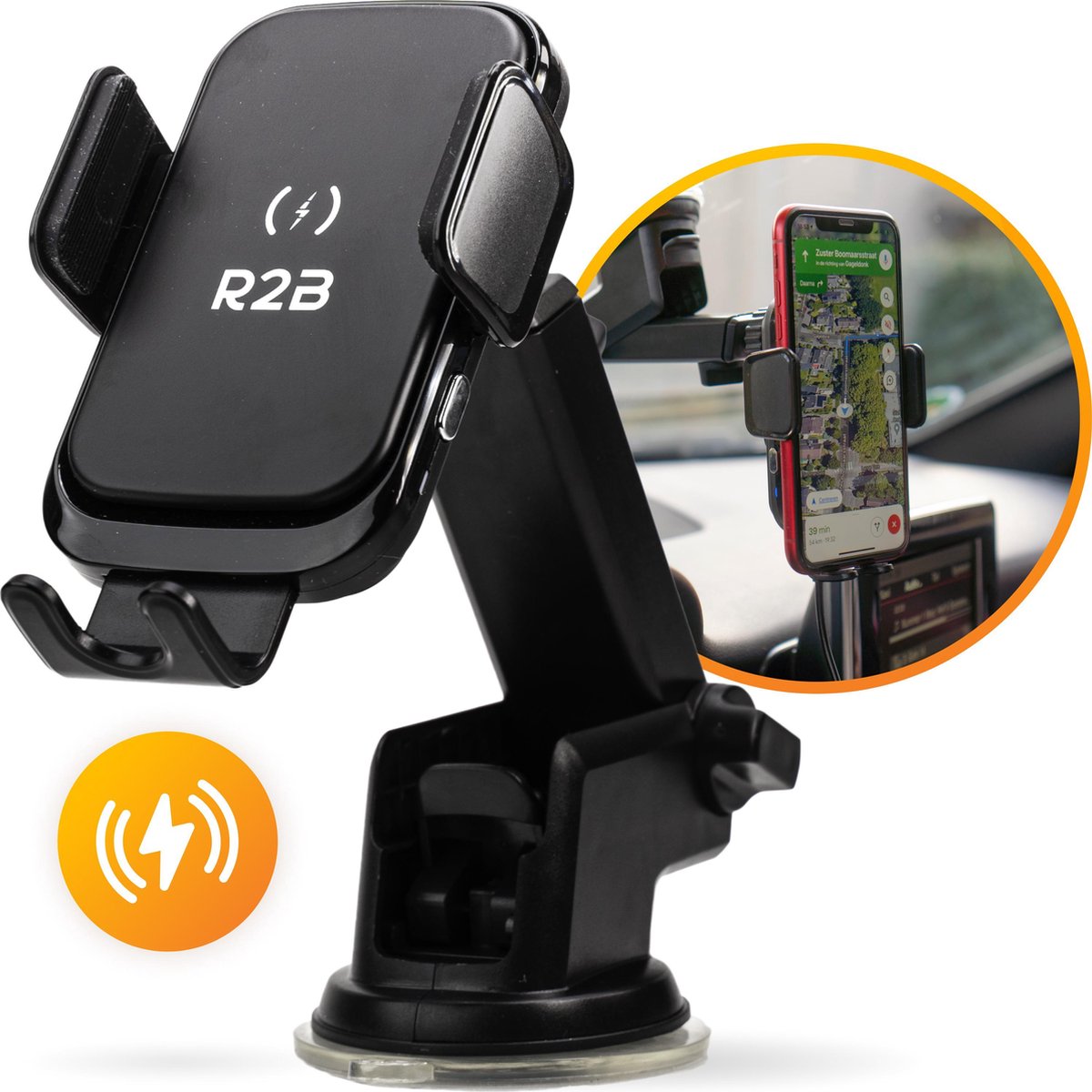 R2B® Telefoonhouders auto zuignap met draadloze oplader - Voor raam, dashboard en ventilatie - Mobiel / Gsm houder automatisch - Accessories - Autohouder telefoon - Model Alkmaar