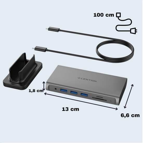 USB C Hub Adapter Laptop Docking Station Macbook Pro Air Chromebook - Oplader Splitter - Kaartlezer - Card Reader - 4K HDMI - 3X USB 3.0 - Micro SD - Lention® - Lention