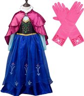 Prinsessenjurk meisje - Anna jurk - maat 146/152 (150) - Roze prinsessen handschoenen - Verkleedkleren Meisje