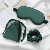 Slaapmasker 3-in-1 bijpassend zakje en scrunchie - Groen - oogmasker - vrouwen - zijde - Slaapmaskers - slaap - cadeau voor haar