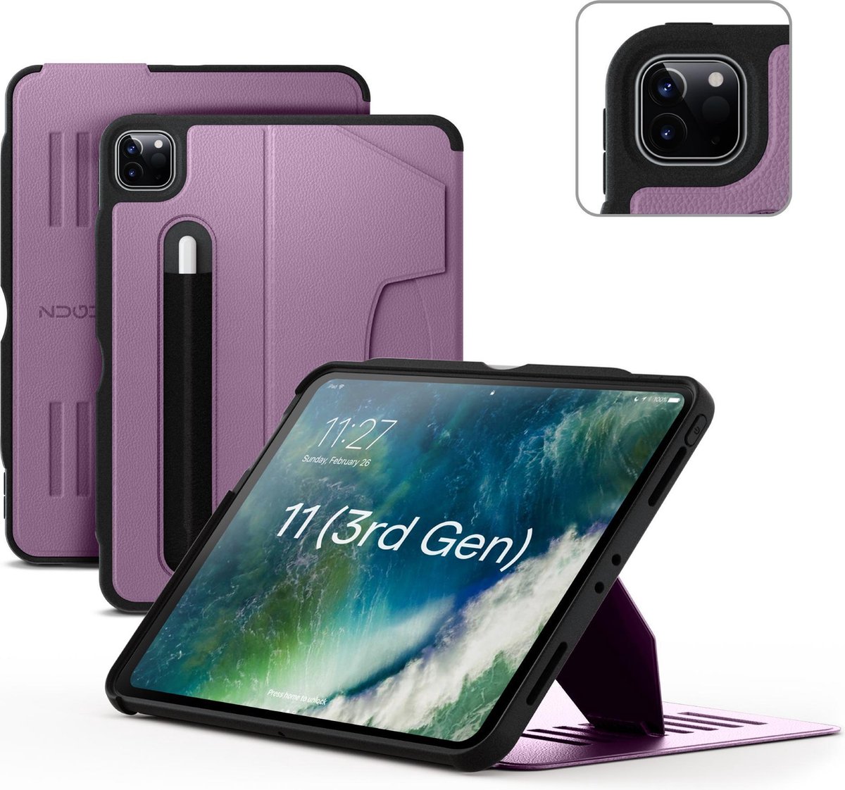 Zugu case - iPad Pro 11 Gen 4, 3 & 2 (2022/2021/2020) - oersterke luxe flip-over case - volledige 360˚ bescherming – met multifunctionele standaard functie – geschikt voor Apple Pencil - Berry