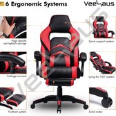 VEEHAUS - PASCO - Gaming Stoel - Bureaustoel met Voetensteun - Bureaustoel - Ergonomisch Design - Verstelbare Hoofdsteun - Lendensteun - Belastbaar tot 150 kg - Zwart/Rood