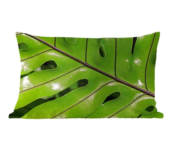 Sierkussen Botanisch voor binnen - Tropisch botanisch blad glanzend onder de zon - 50x30 cm - rechthoekig binnenkussen van katoen
