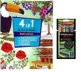 Activiteitenboek voor volwassen + 12 STABILO kleurpotloden  Kleurboek voor volwassen | Kleurpotloden voor volwassenen - Potloden volwassenen - Kleuren - Stiften - Kleurboek voor volwassen - Kleuren op nummer - Zoek de verschillen - Dot to dot Bloemen