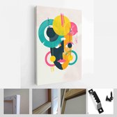 Gezicht portret abstractie muur kunst illustratie ontwerp vector. creatieve vormen design graphics met getextureerde geometrische vormen - Moderne kunst canvas - Verticaal - 190384