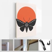 Abstracte afficheinzameling met mehendihand, dieren en insecten: olifant, mot. Set hedendaagse scandinavische kunstdruksjablonen - Modern Art Canvas - Verticaal - 1806642484