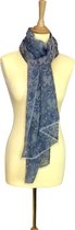 Donkerblauwe kasjmier sjaal - grijs design - gebloemde sjaal - 100% kasjmier