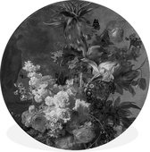 Cercle mural - Cercle mural - Nature morte aux fleurs - Peinture de Jan van Huysum - noir et blanc - Aluminium - Dibond - ⌀ 90 cm - Intérieur et extérieur