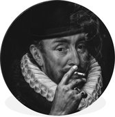 Cercle mural - Aluminium - Willem van Oranje par le vieux maître Adriaen Thomasz avec chapeau melon et cigarette - noir et blanc - ⌀ 60 cm
