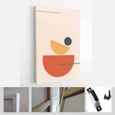 Collectie hedendaagse kunstposters in pastelkleuren. Abstract papier gesneden geometrische elementen, vormen en lijnen, stippen - Modern Art Canvas - Verticaal - 1723905808