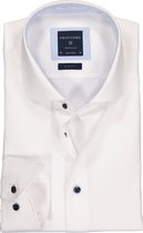 Profuomo Originale slim fit overhemd - twill - wit (lichtblauw contrast) - Strijkvrij - Boordmaat: 39