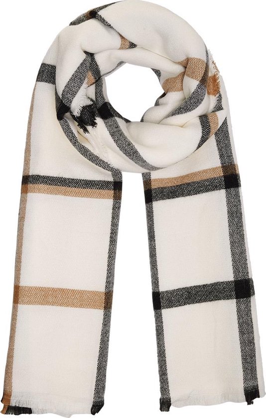 Mooie lange warme sjaal Cream|Zwart ecru beige|Dikke kwaliteit|Geruit  Geblokt | bol.com